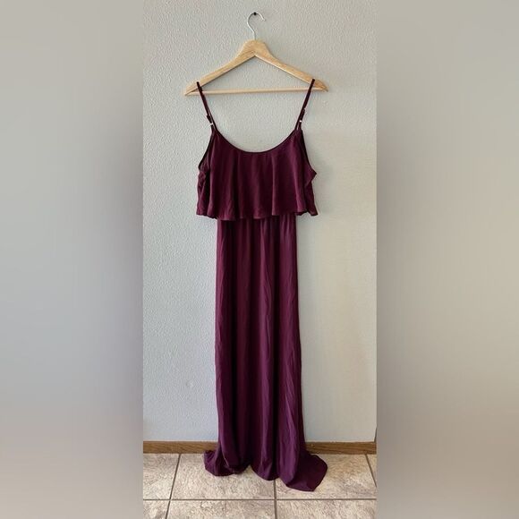 Show Me Your MuMu Caitlin Ruffle Maxi Tank Dress Wine Burgundy Size Small - Picture 2 of 6